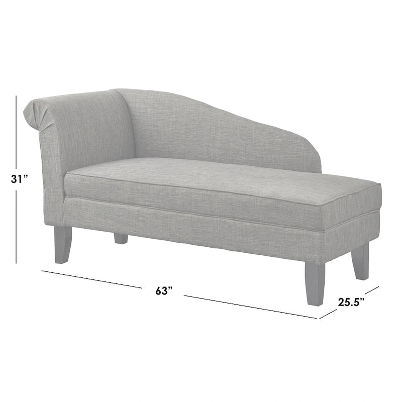 Chaiselongue mit Stauraum, Baumwollbezug, gerollte Armlehne, Hartholzgestell, Beige, Blau, Grau, Orange, Bordeauxrot
