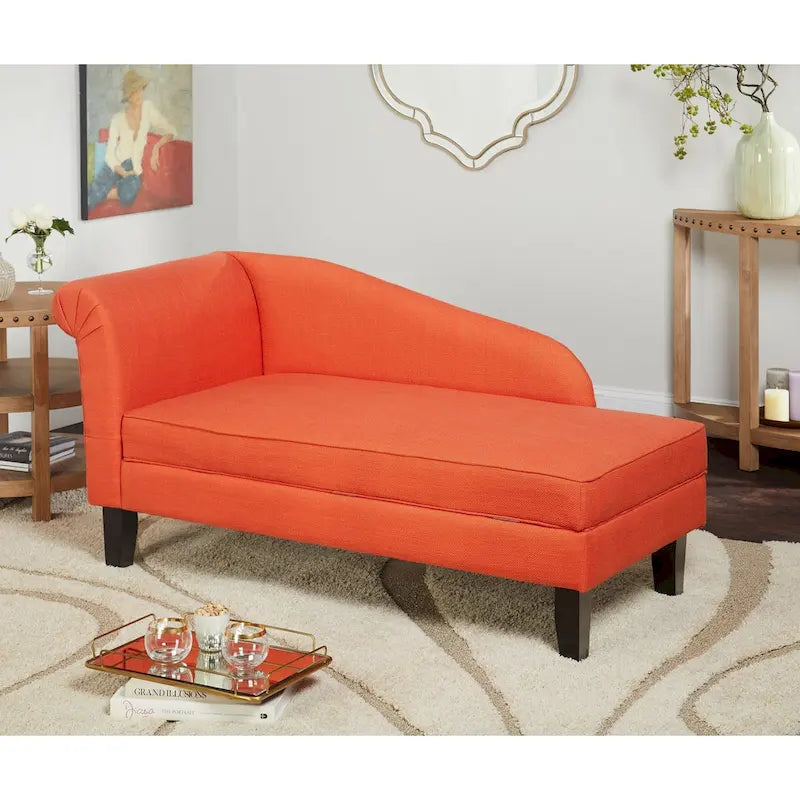Chaiselongue mit Stauraum, Baumwollbezug, gerollte Armlehne, Hartholzgestell, Beige, Blau, Grau, Orange, Bordeauxrot