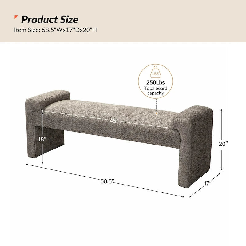 Gepolsterte Schlafzimmerbank im Bauhaus-Stil mit Ausleger-Design, Polyester, 250 lb, Grau, Schwarz, Salbeigrün, Gelb, Elfenbein