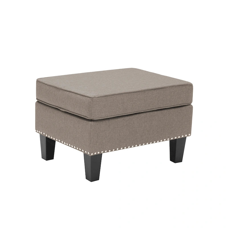 Fabric Accent Ottoman Footstool Silver Nailhead Trim 280 lb Capacity Grey Blue Green Red