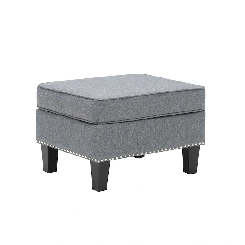 Fabric Accent Ottoman Footstool Silver Nailhead Trim 280 lb Capacity Grey Blue Green Red