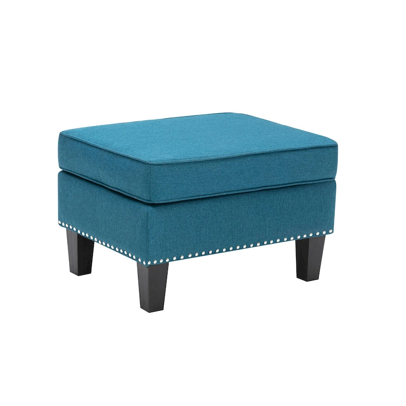 Fabric Accent Ottoman Footstool Silver Nailhead Trim 280 lb Capacity Grey Blue Green Red