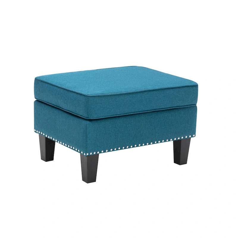 Fabric Accent Ottoman Footstool Silver Nailhead Trim 280 lb Capacity Grey Blue Green Red