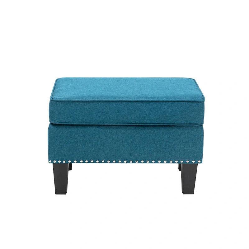 Fabric Accent Ottoman Footstool Silver Nailhead Trim 280 lb Capacity Grey Blue Green Red