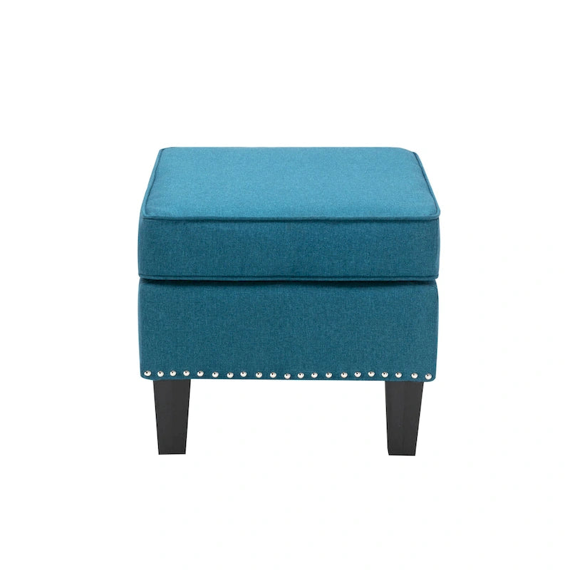 Fabric Accent Ottoman Footstool Silver Nailhead Trim 280 lb Capacity Grey Blue Green Red