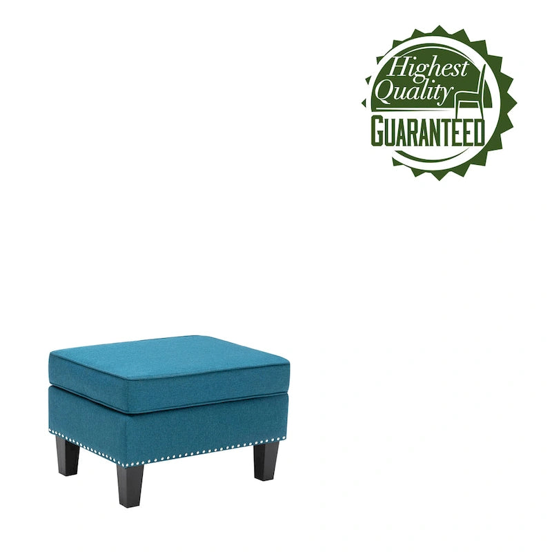 Fabric Accent Ottoman Footstool Silver Nailhead Trim 280 lb Capacity Grey Blue Green Red