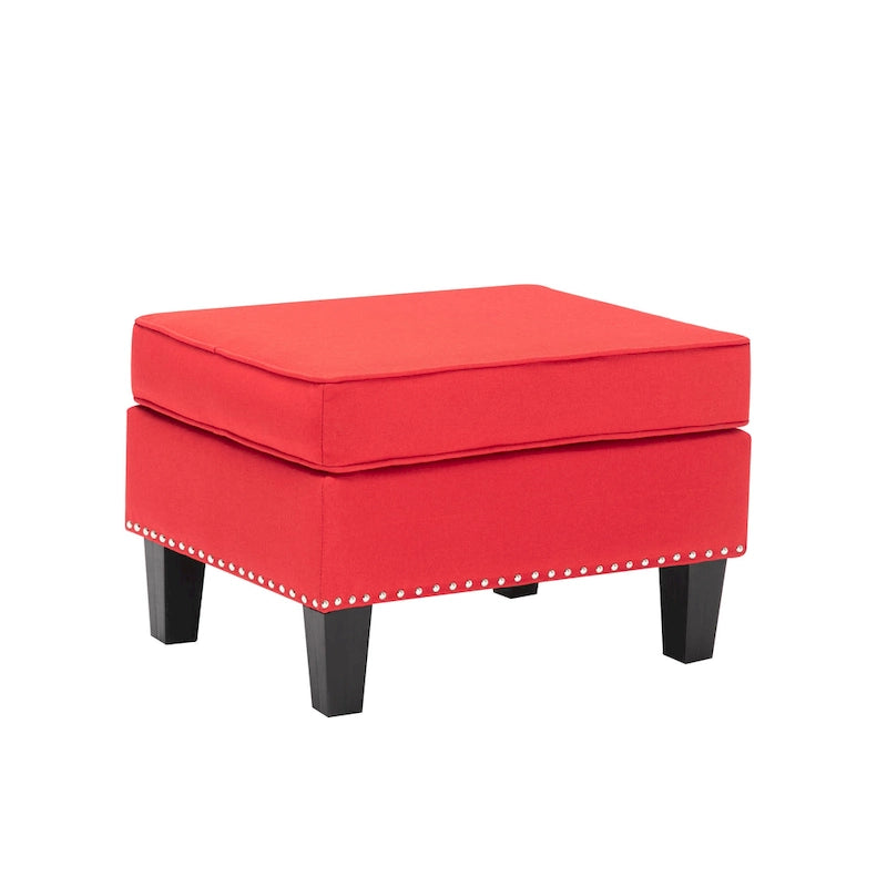 Fabric Accent Ottoman Footstool Silver Nailhead Trim 280 lb Capacity Grey Blue Green Red