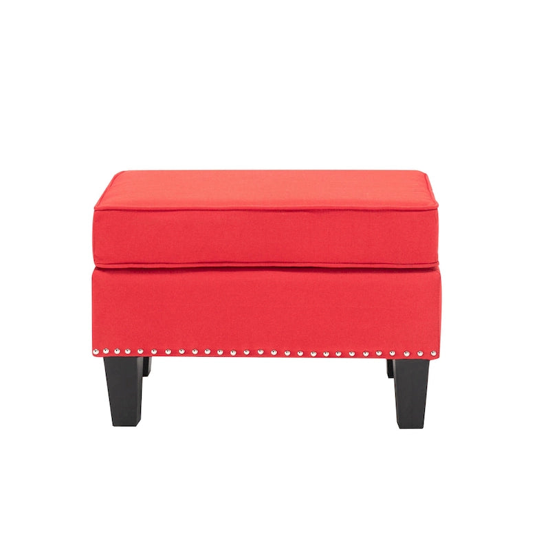 Fabric Accent Ottoman Footstool Silver Nailhead Trim 280 lb Capacity Grey Blue Green Red