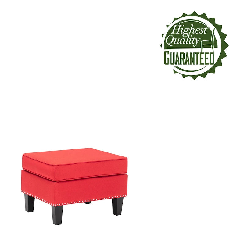Fabric Accent Ottoman Footstool Silver Nailhead Trim 280 lb Capacity Grey Blue Green Red