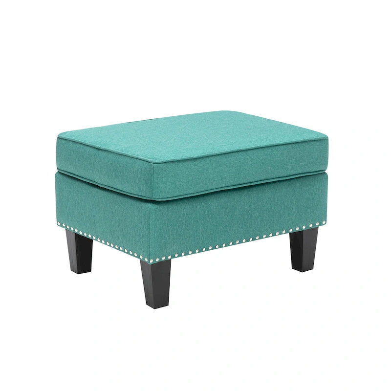 Fabric Accent Ottoman Footstool Silver Nailhead Trim 280 lb Capacity Grey Blue Green Red