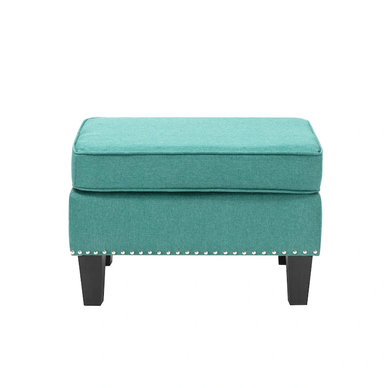 Fabric Accent Ottoman Footstool Silver Nailhead Trim 280 lb Capacity Grey Blue Green Red