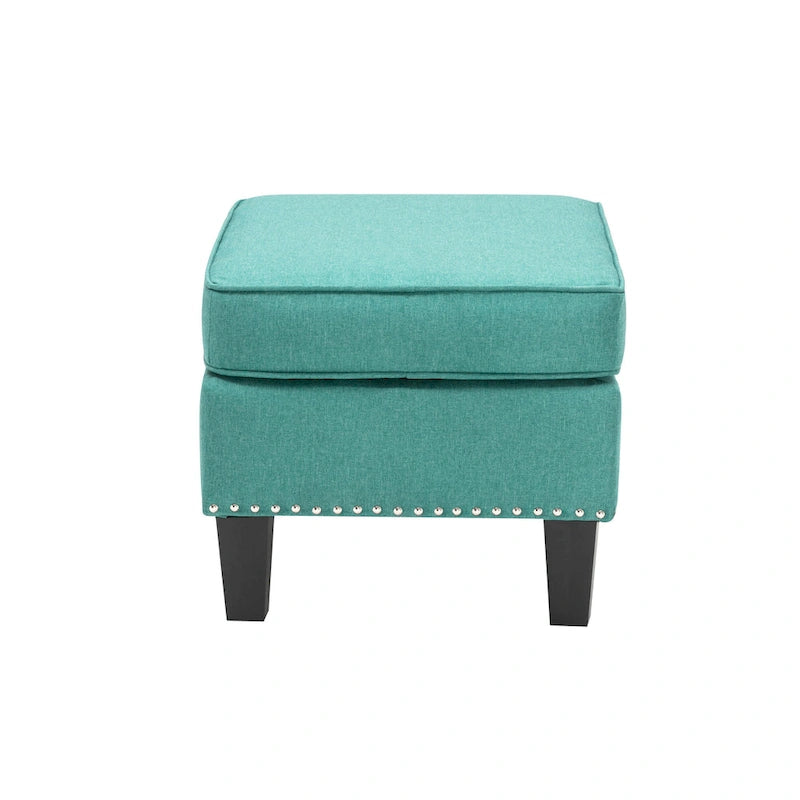 Fabric Accent Ottoman Footstool Silver Nailhead Trim 280 lb Capacity Grey Blue Green Red
