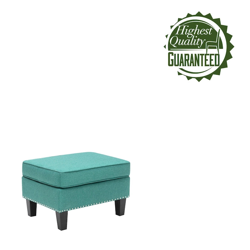 Fabric Accent Ottoman Footstool Silver Nailhead Trim 280 lb Capacity Grey Blue Green Red