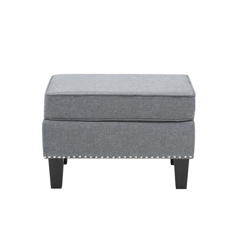 Fabric Accent Ottoman Footstool Silver Nailhead Trim 280 lb Capacity Grey Blue Green Red