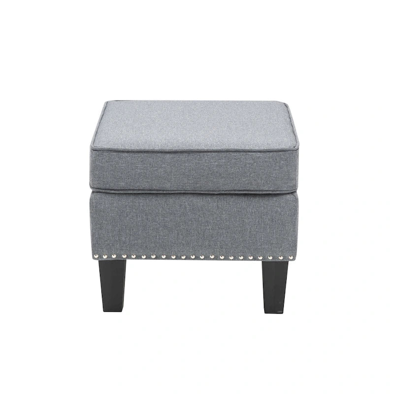 Fabric Accent Ottoman Footstool Silver Nailhead Trim 280 lb Capacity Grey Blue Green Red