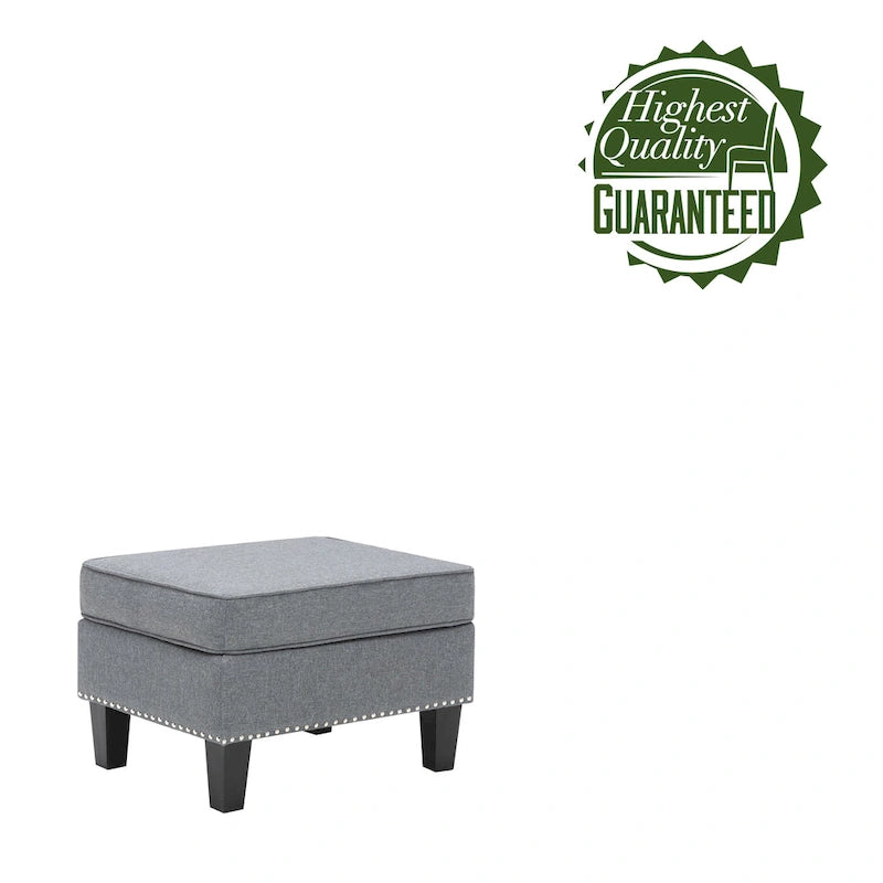 Fabric Accent Ottoman Footstool Silver Nailhead Trim 280 lb Capacity Grey Blue Green Red