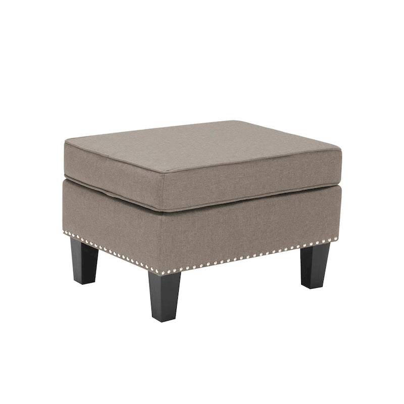 Fabric Accent Ottoman Footstool Silver Nailhead Trim 280 lb Capacity Grey Blue Green Red