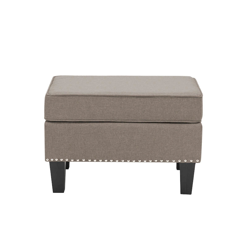 Fabric Accent Ottoman Footstool Silver Nailhead Trim 280 lb Capacity Grey Blue Green Red