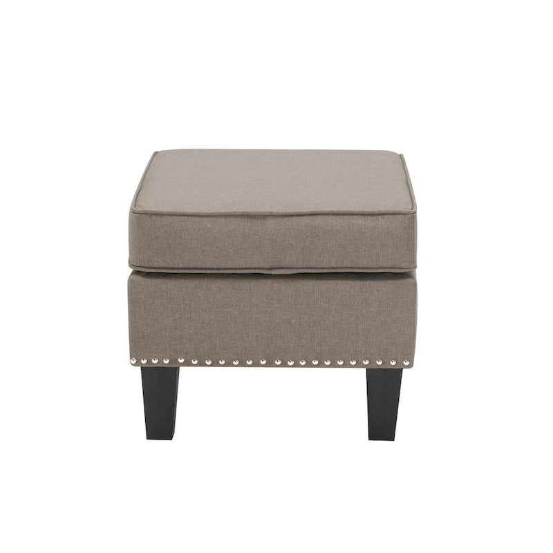 Fabric Accent Ottoman Footstool Silver Nailhead Trim 280 lb Capacity Grey Blue Green Red
