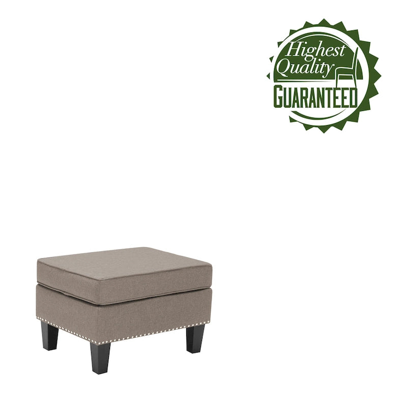 Fabric Accent Ottoman Footstool Silver Nailhead Trim 280 lb Capacity Grey Blue Green Red