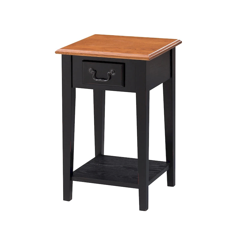 Square End Table Single Drawer Bottom Shelf Solid Hardwood Medium Oak White