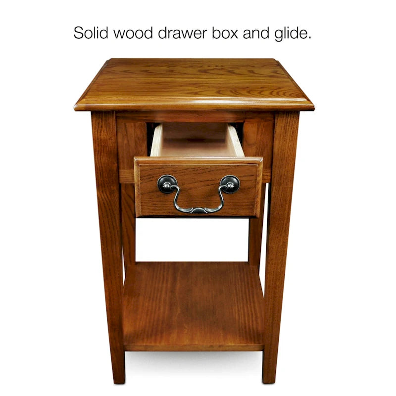 Square End Table Single Drawer Bottom Shelf Solid Hardwood Medium Oak White