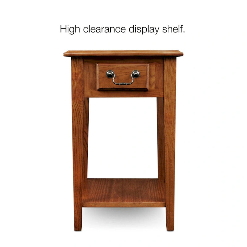 Square End Table Single Drawer Bottom Shelf Solid Hardwood Medium Oak White