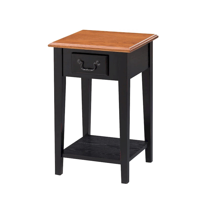 Square End Table Single Drawer Bottom Shelf Solid Hardwood Medium Oak White