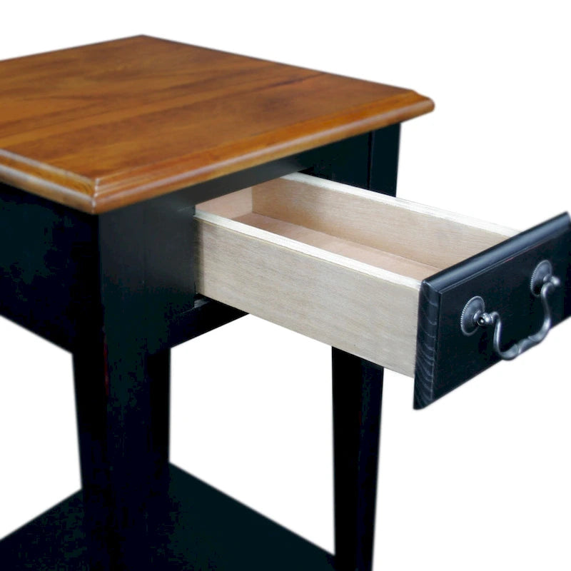 Square End Table Single Drawer Bottom Shelf Solid Hardwood Medium Oak White
