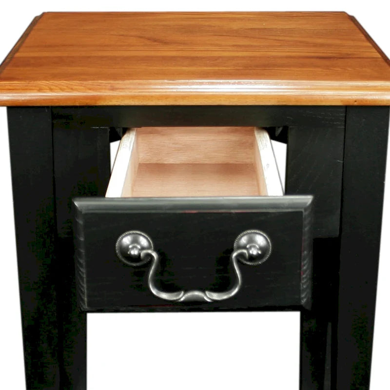 Square End Table Single Drawer Bottom Shelf Solid Hardwood Medium Oak White