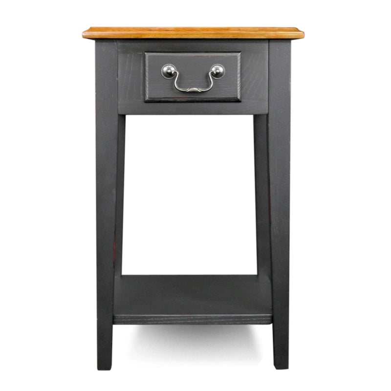 Square End Table Single Drawer Bottom Shelf Solid Hardwood Medium Oak White