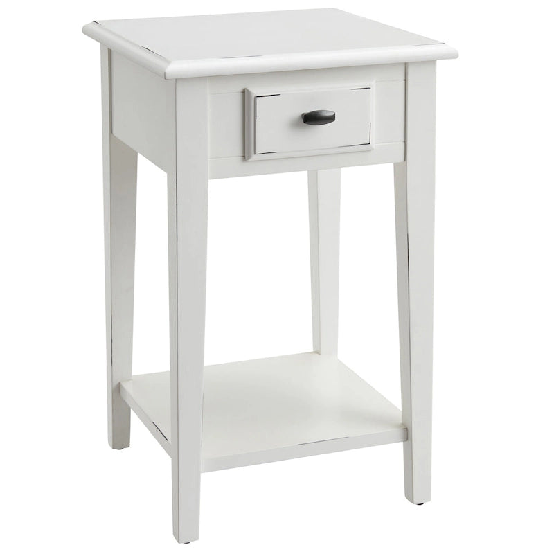 Square End Table Single Drawer Bottom Shelf Solid Hardwood Medium Oak White