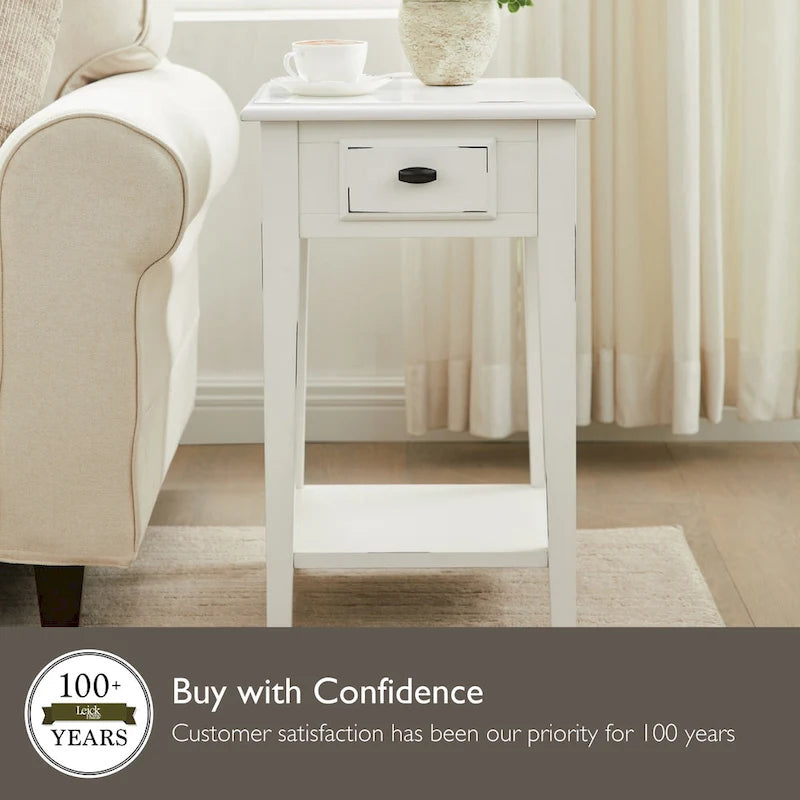 Square End Table Single Drawer Bottom Shelf Solid Hardwood Medium Oak White