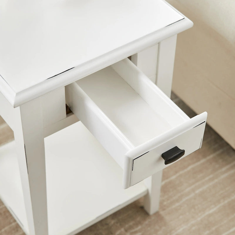 Square End Table Single Drawer Bottom Shelf Solid Hardwood Medium Oak White