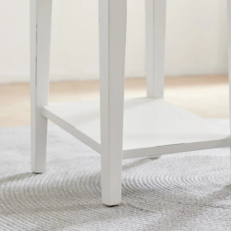 Square End Table Single Drawer Bottom Shelf Solid Hardwood Medium Oak White