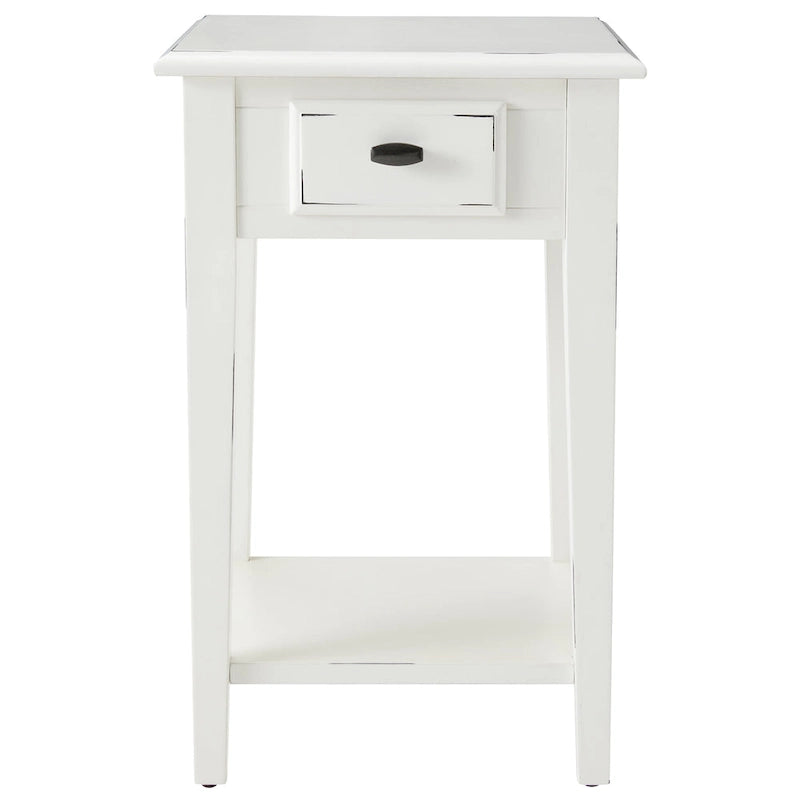 Square End Table Single Drawer Bottom Shelf Solid Hardwood Medium Oak White