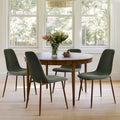 Gepolsterter Esszimmerstuhl im Mid-Century-Stil, geschlossene Rückenlehne, Walnussholzbeine, 4er-Set, Grün, Grau, Beige