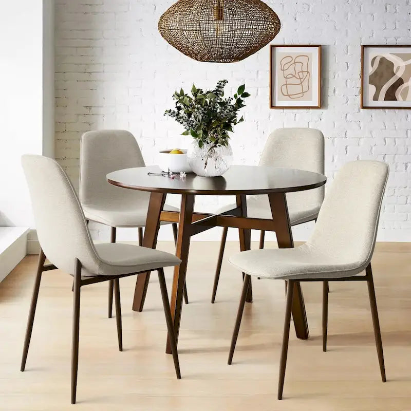 Mid-Century Upholstered Dining Chair Solid Back Walnut Legs Set of 4 Green Grey Beige