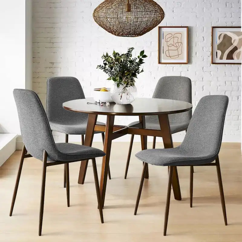 Gepolsterter Esszimmerstuhl im Mid-Century-Stil, geschlossene Rückenlehne, Walnussholzbeine, 4er-Set, Grün, Grau, Beige