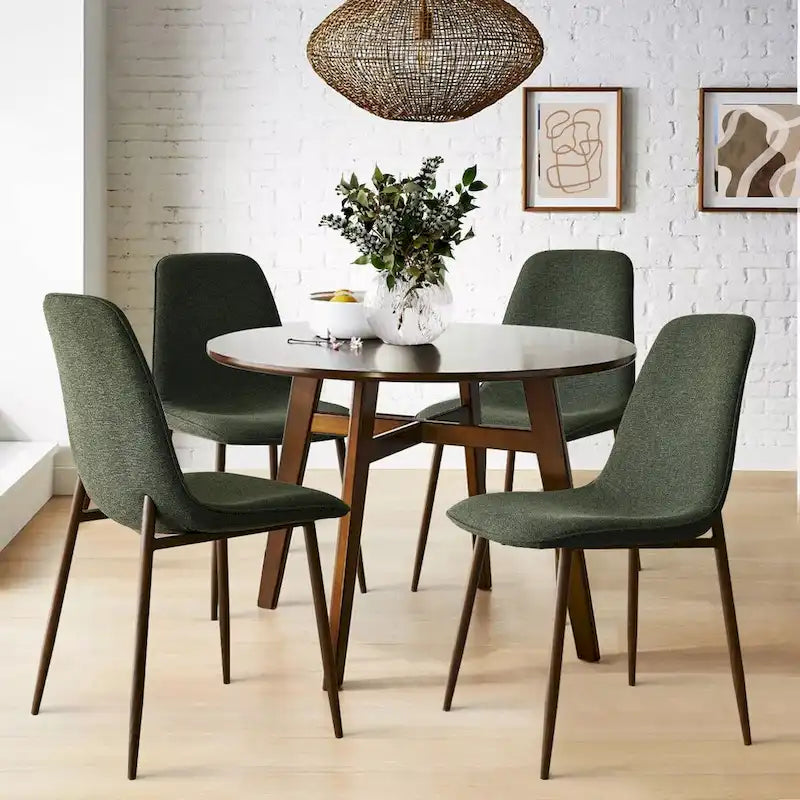Gepolsterter Esszimmerstuhl im Mid-Century-Stil, geschlossene Rückenlehne, Walnussholzbeine, 4er-Set, Grün, Grau, Beige