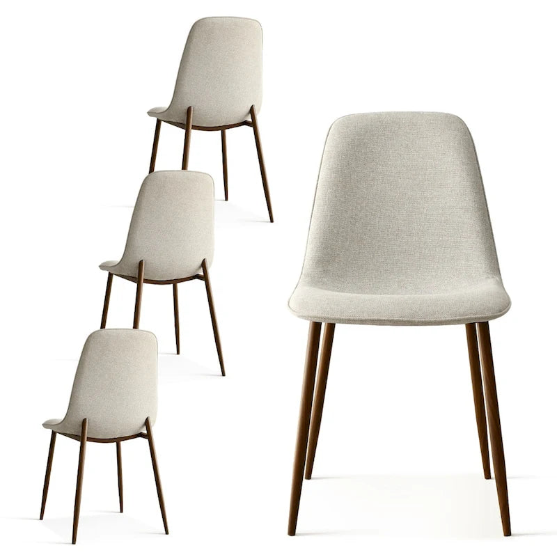 Gepolsterter Esszimmerstuhl im Mid-Century-Stil, geschlossene Rückenlehne, Walnussholzbeine, 4er-Set, Grün, Grau, Beige
