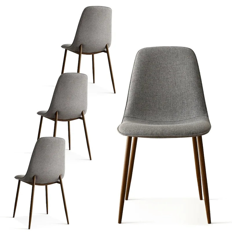Gepolsterter Esszimmerstuhl im Mid-Century-Stil, geschlossene Rückenlehne, Walnussholzbeine, 4er-Set, Grün, Grau, Beige