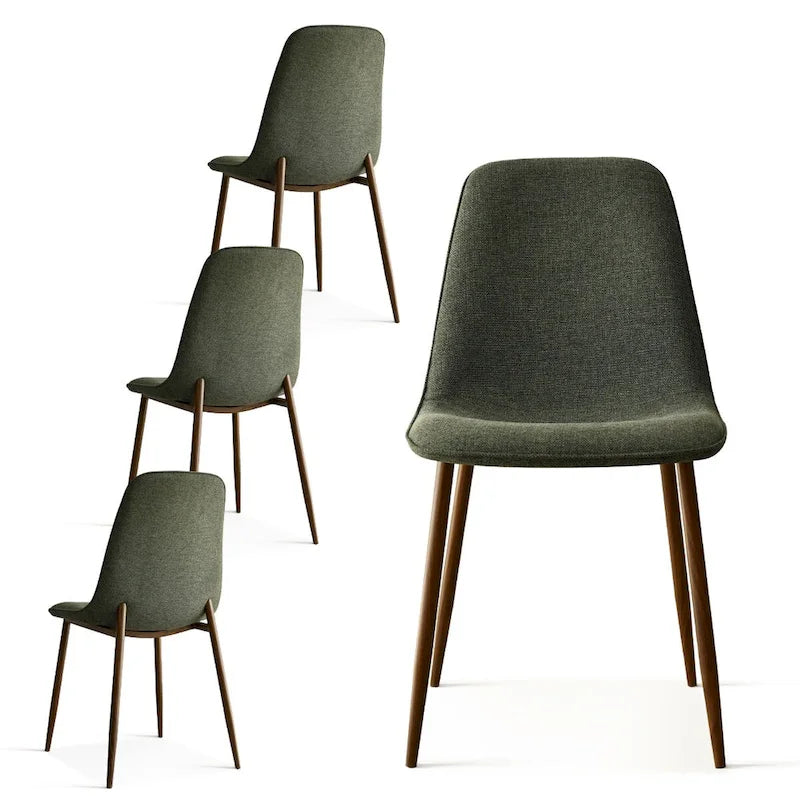 Gepolsterter Esszimmerstuhl im Mid-Century-Stil, geschlossene Rückenlehne, Walnussholzbeine, 4er-Set, Grün, Grau, Beige