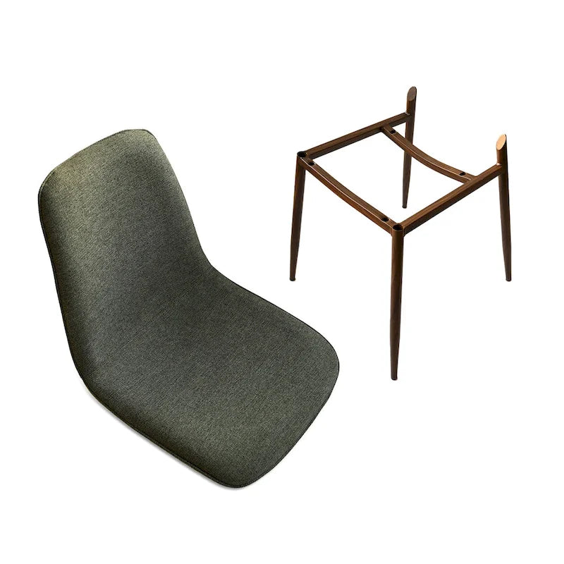 Gepolsterter Esszimmerstuhl im Mid-Century-Stil, geschlossene Rückenlehne, Walnussholzbeine, 4er-Set, Grün, Grau, Beige