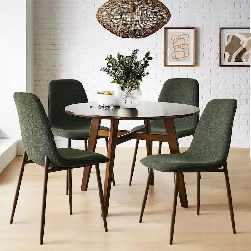 Gepolsterter Esszimmerstuhl im Mid-Century-Stil, geschlossene Rückenlehne, Walnussholzbeine, 4er-Set, Grün, Grau, Beige