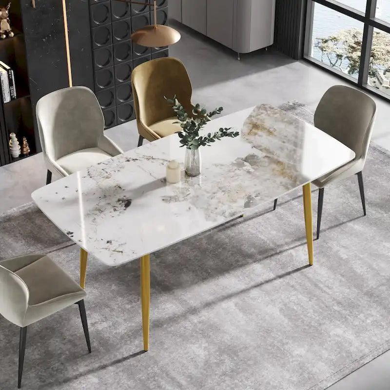 71-Inch Rectangular Sintered Stone Dining Table Seats 8 Modern Metal Base