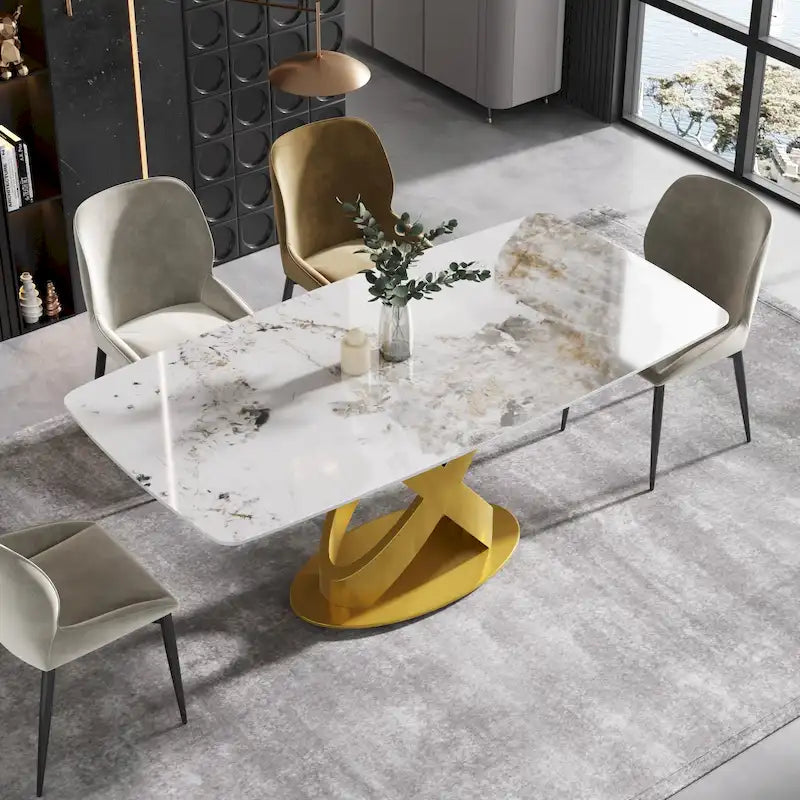 71-Inch Rectangular Sintered Stone Dining Table Seats 8 Modern Metal Base