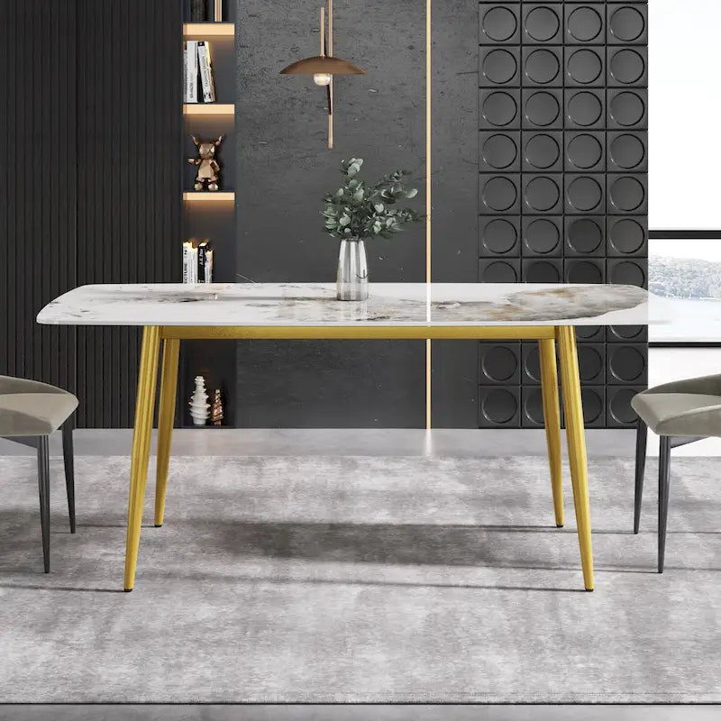 71-Inch Rectangular Sintered Stone Dining Table Seats 8 Modern Metal Base