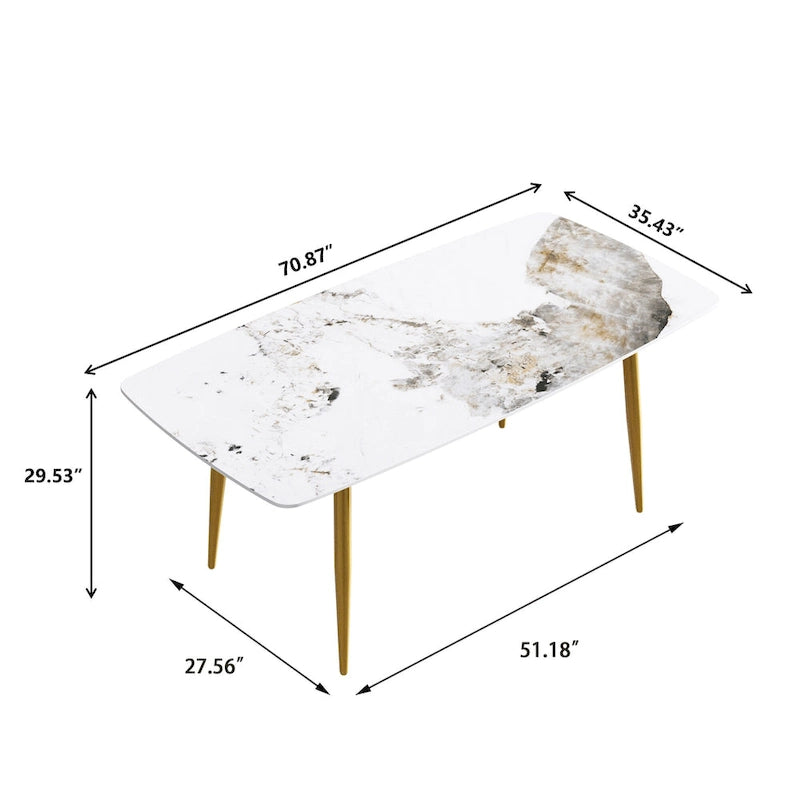71-Inch Rectangular Sintered Stone Dining Table Seats 8 Modern Metal Base