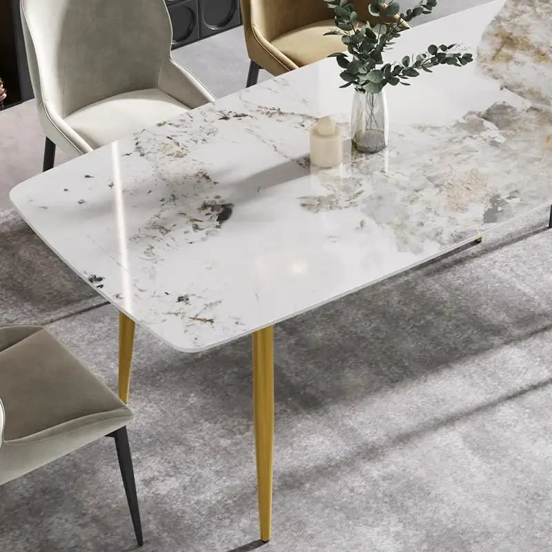71-Inch Rectangular Sintered Stone Dining Table Seats 8 Modern Metal Base